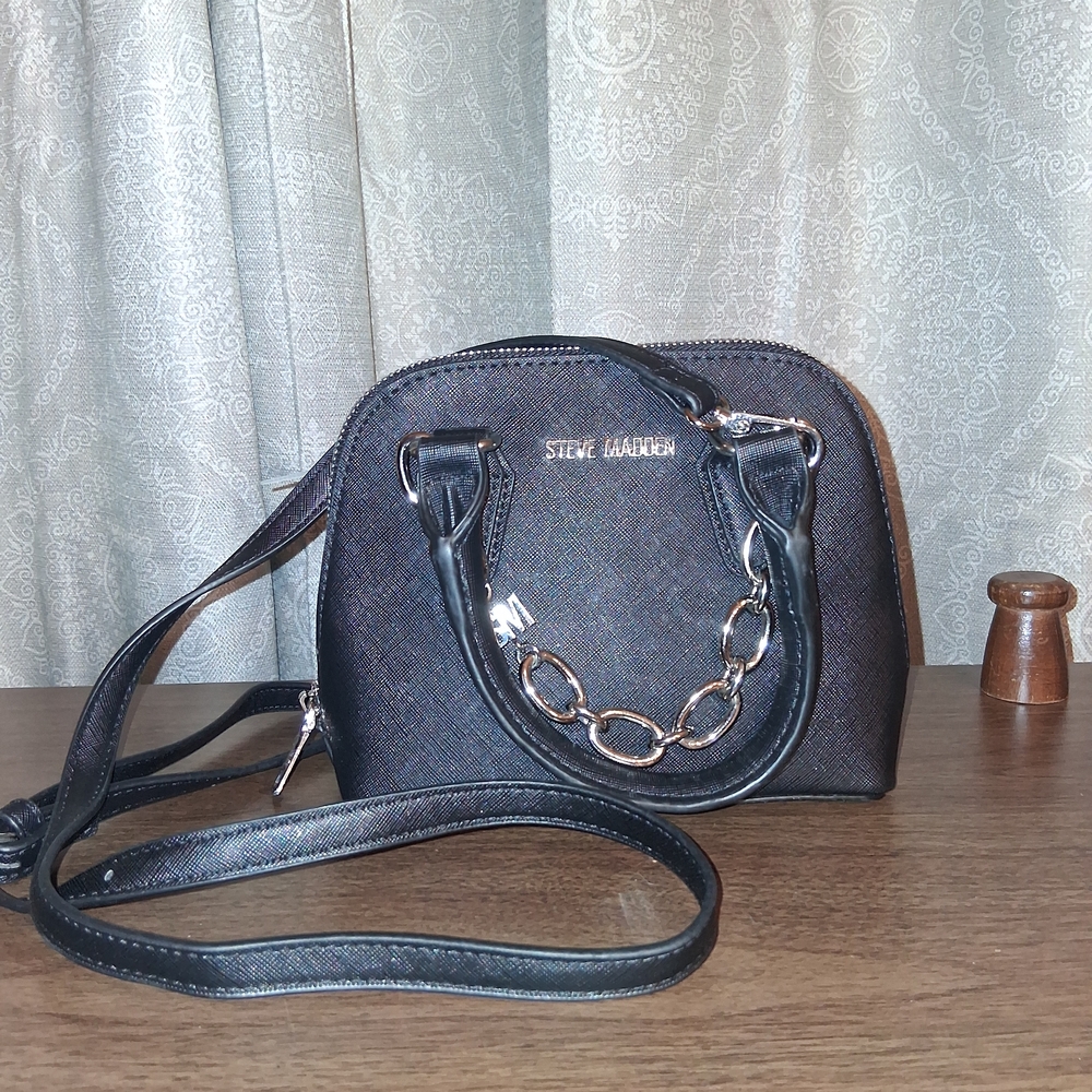 Steve Madden Black and Silver Mini Crossbody Bag
